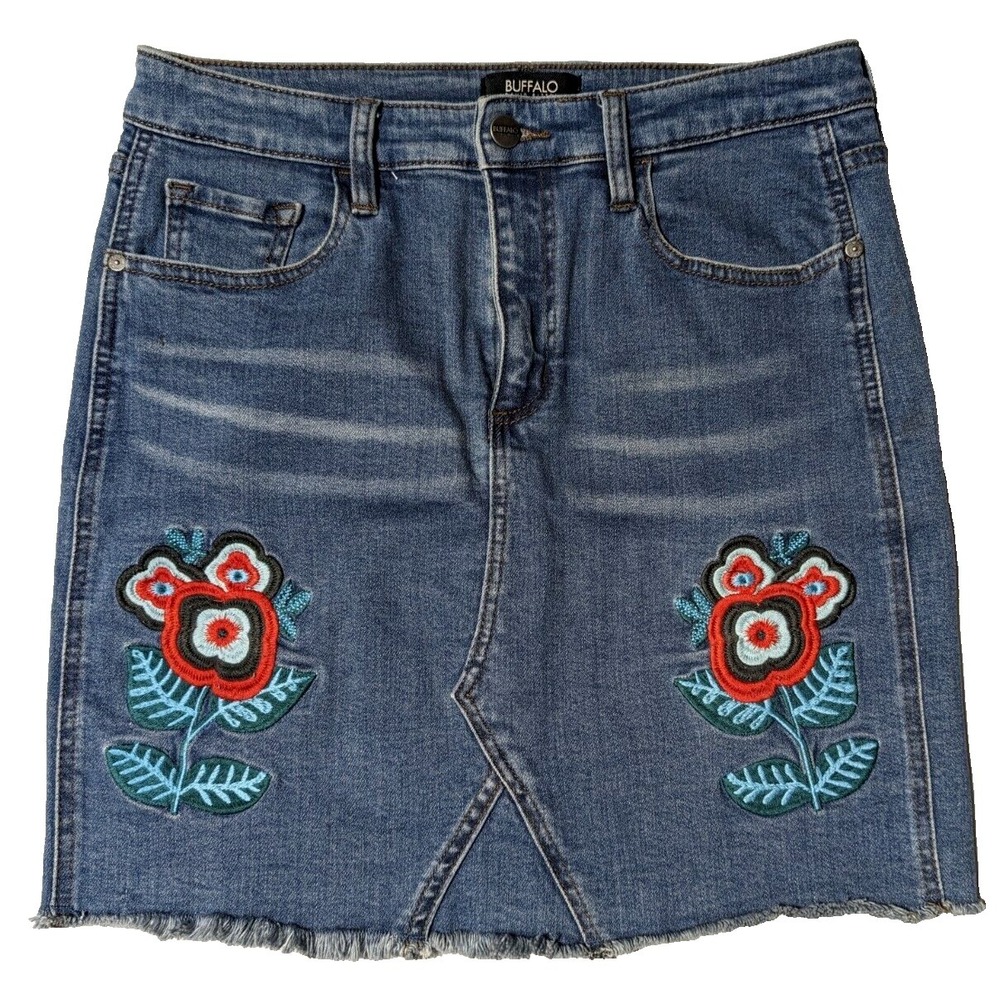 BUFFALO DAVID BITTON IVY Women 28 Comfort Stretch Embroidered Floral Denim Skirt